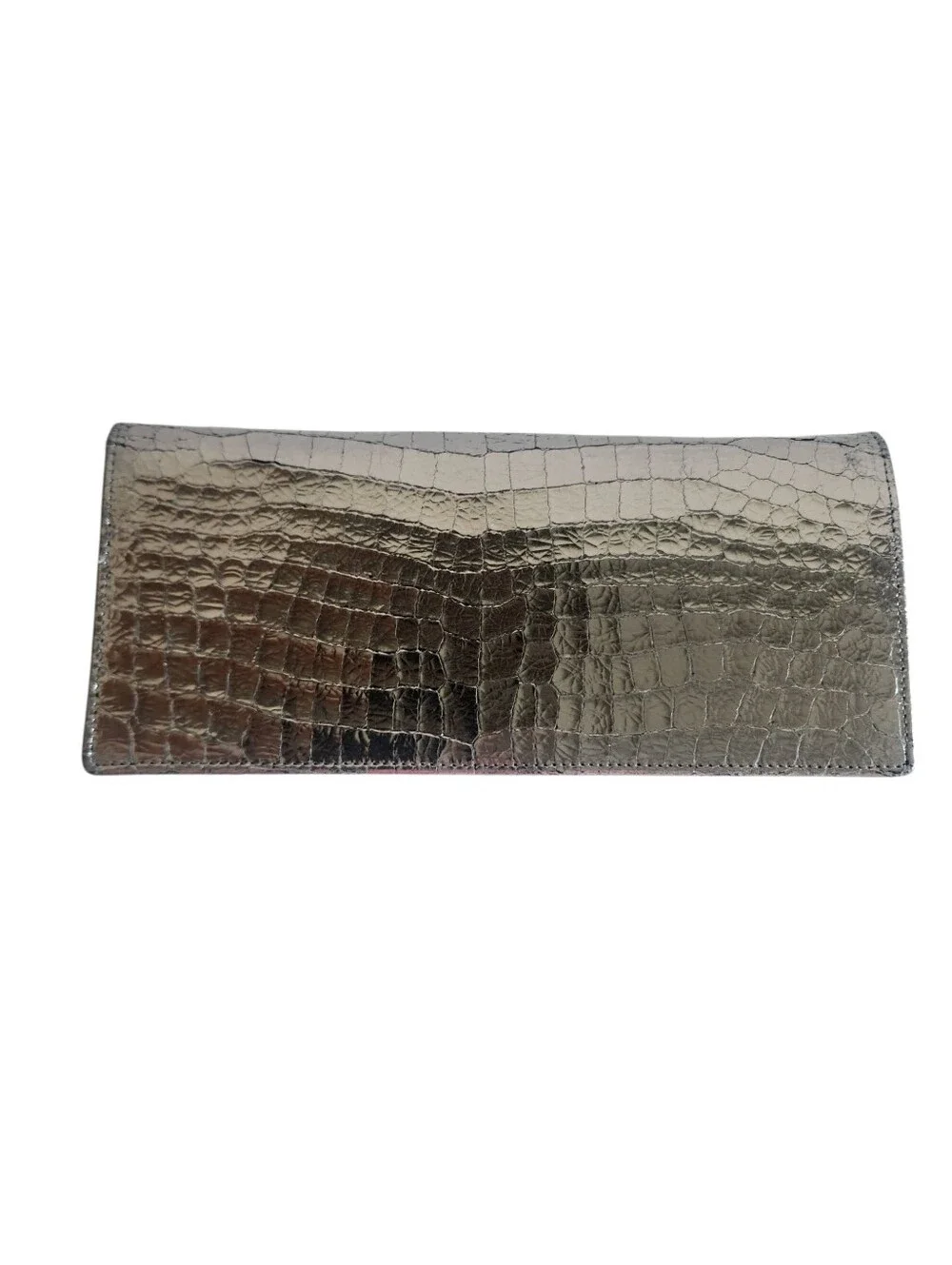Lodis Metallic Silver Croc Embossed Leather Clutch Wristlet
